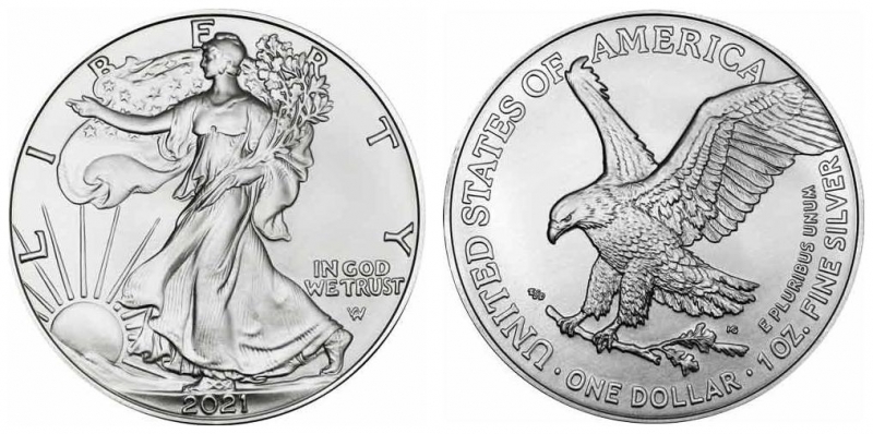 USA 1 Dollar 2021 Silver Eagle - 1 Unze Feinsilber - Typ 2